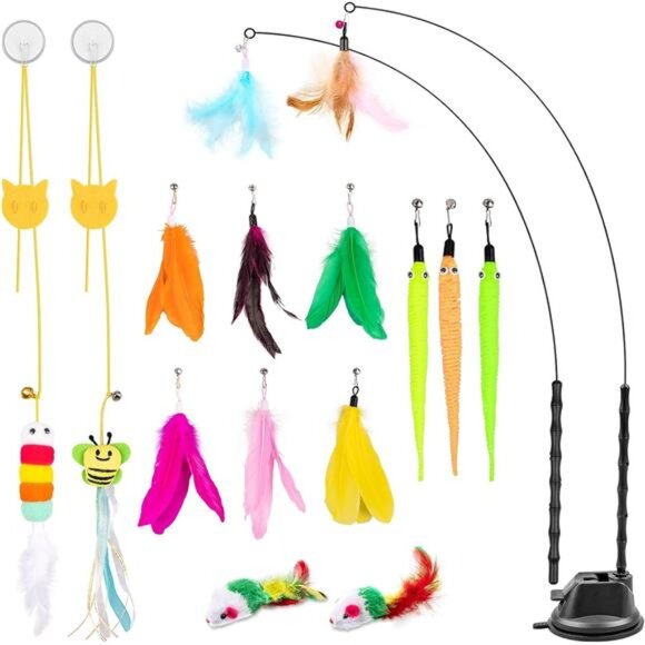 Cat Wand Toy, 15 Pcs Interactive Cat Feather Toys for Indoor Self Play - Picture 1 of 8